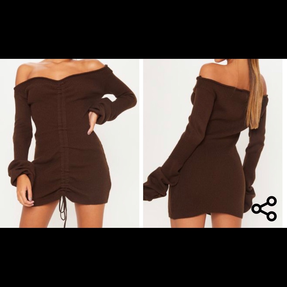 PLT Brown Ruched Knit dress